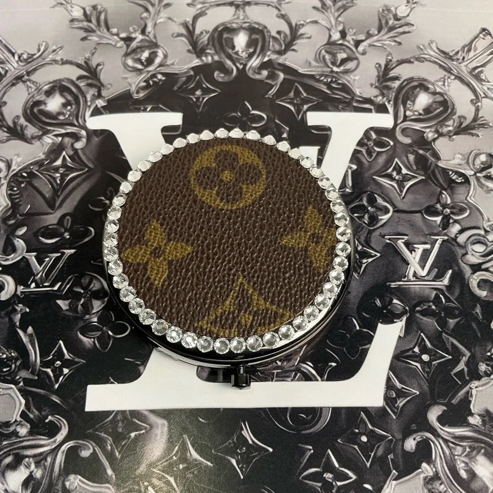 Louis Vuitton Brown Monogram Canvas Gunmetal Compact Mirror Embellish Swarovski